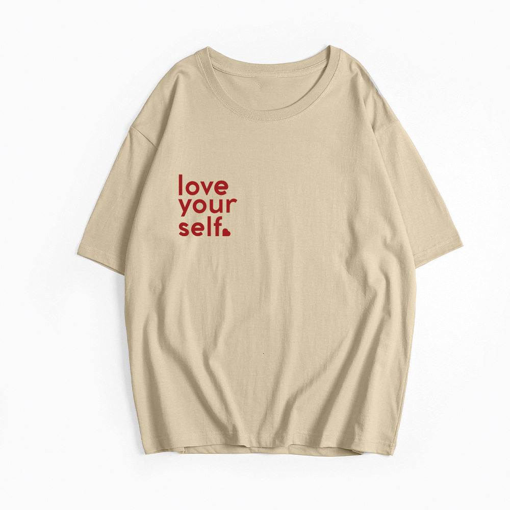 Womens Cotton T Shirt Casual Loose Fit Round Neck Summer Essential Letter Print Wholesale Available
