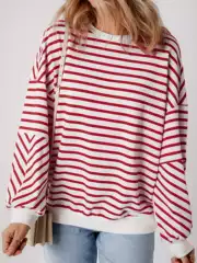 Autumn and winter new fashion striped crew neck sweater women's 2024 European and American casual all-match warm pullover long sleeve top