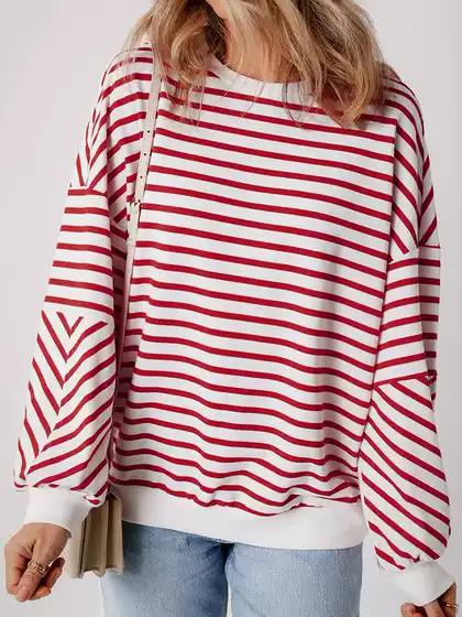 Autumn and winter new fashion striped crew neck sweater women's 2024 European and American casual all-match warm pullover long sleeve top