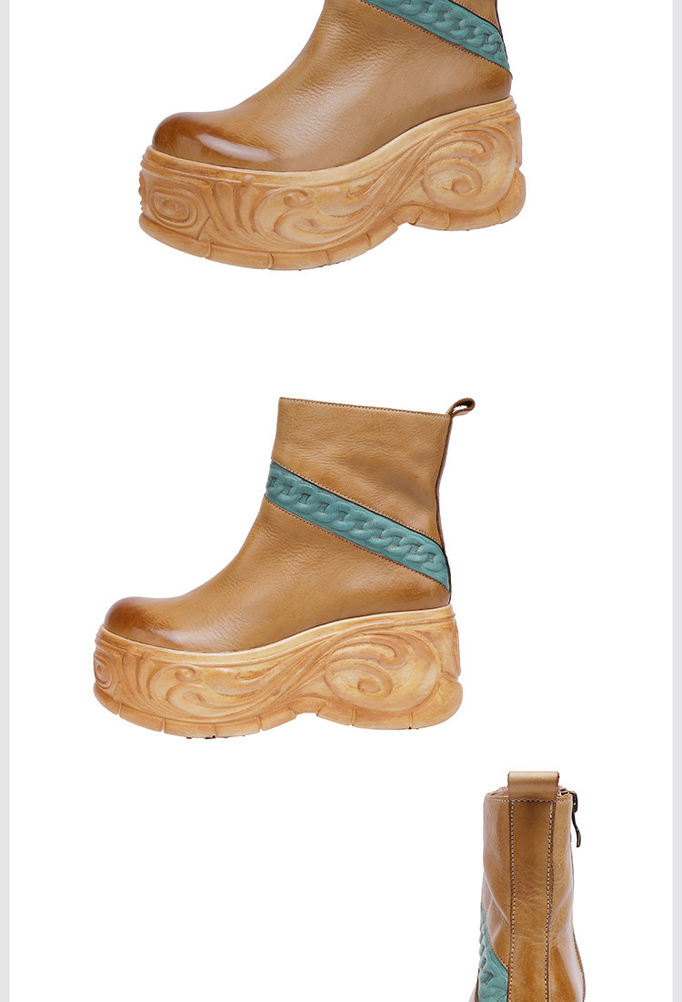 Boot nữ da bò cổ thấp gót cao khóa kéo bên — Màu kaki, Màu xám