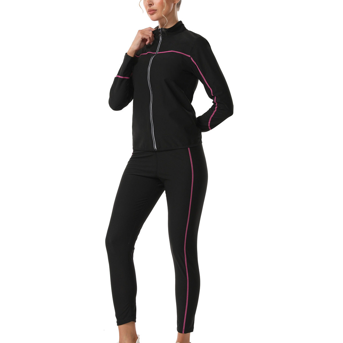 Cross-Border Sports Shapewear High-Waist Tummy Control Yoga Tights Suit Sauna Sweat Suit Zipper Long-Sleeved Turtleneck Suit