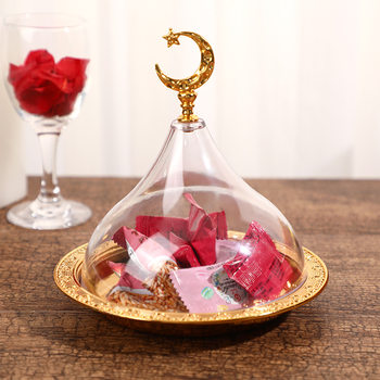 Factory direct European elegant atmosphere alloy solid color carved disc portable Alec cover cake snack plate