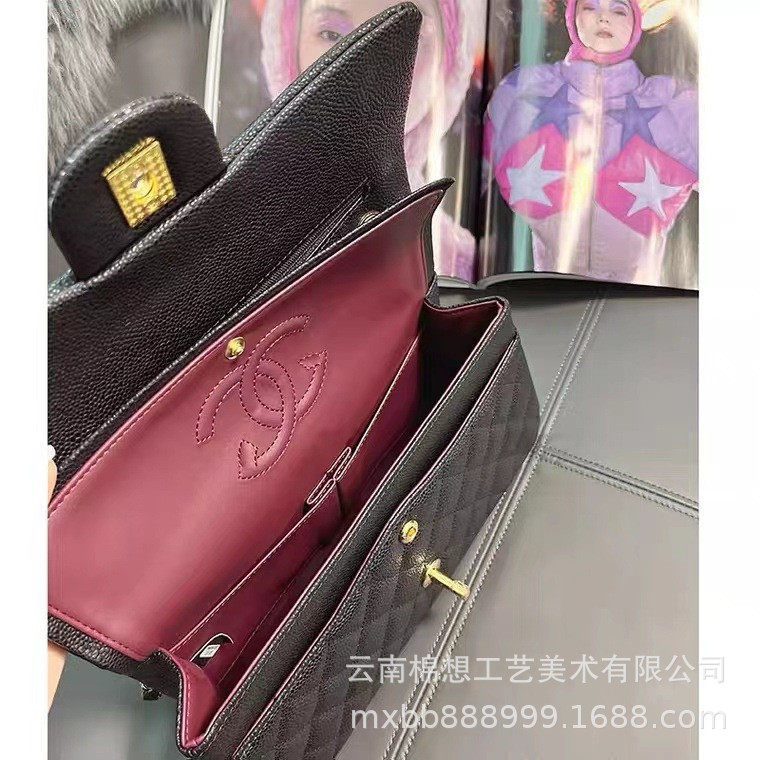 25 New Style Small Fragrance Grandma Shoulder Crossbody Bag Square Fat Caviar Cowhide Sheepskin Genuine Leather Small Square Bag for Women