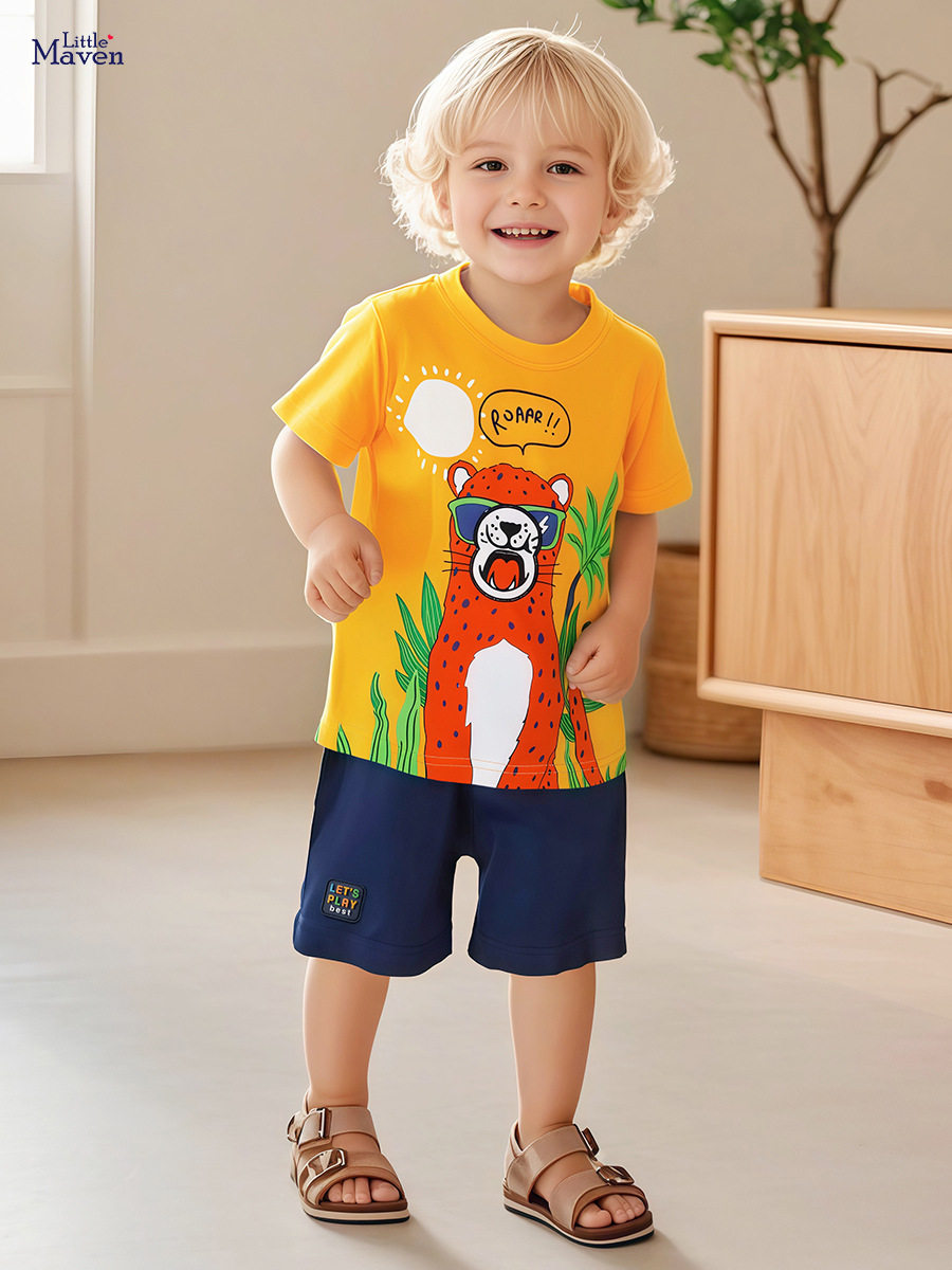 Ensemble enfant manche courte, tenue deux pièces garçon dessin animé coton mode été