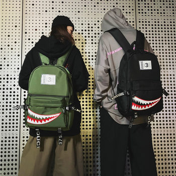 Street Trendy New Backpack Men's Korean-style Creative Shark Fashion Campus High School Schoolbag Casual Backpack