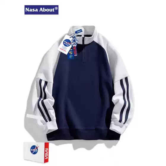 NASA ABOUT Men's Half-Zip Sweatshirt Vintage Retro Pullover Casual Jacket for Spring and Fall
