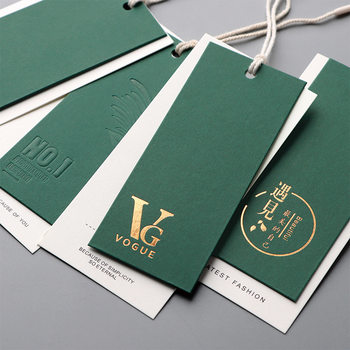 High-end tag custom logo original bronzing dark green card clothing store women's clothing label clothing card custom