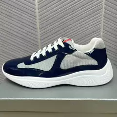 Cross-Border P Brand Trendy High-End Leather Mesh Breathable Sneakers Round-Toe Lace-Up Casual Shoes Low-Top Sports Shoes
