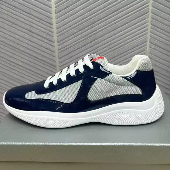 Cross-Border P Brand Trendy High-End Leather Mesh Breathable Sneakers Round-Toe Lace-Up Casual Shoes Low-Top Sports Shoes