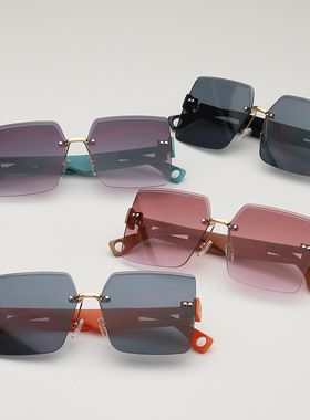 墨镜女2024年新款无框眼镜感ins 防紫外线太阳镜大脸显瘦开车