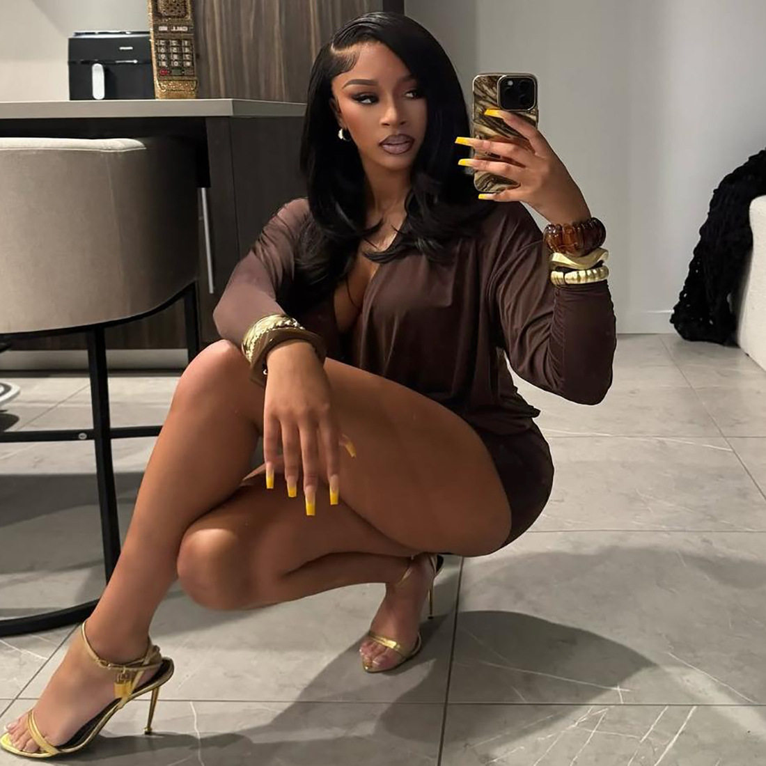 Sexy Bodycon Dress Deep V Neck Long Sleeve Versatile Style Autumn Fashion for Parties Wholesale Available