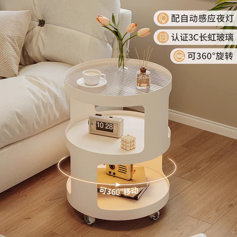 Light Luxury Side Table Bedroom Nightstand Side Cabinet Living Room Simple Coffee Table Cream Style Sofa Corner Table Mobile Trolley