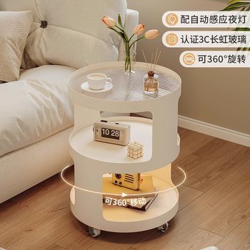 Light Luxury Side Table Bedroom Nightstand Side Cabinet Living Room Simple Coffee Table Cream Style Sofa Corner Table Mobile Trolley