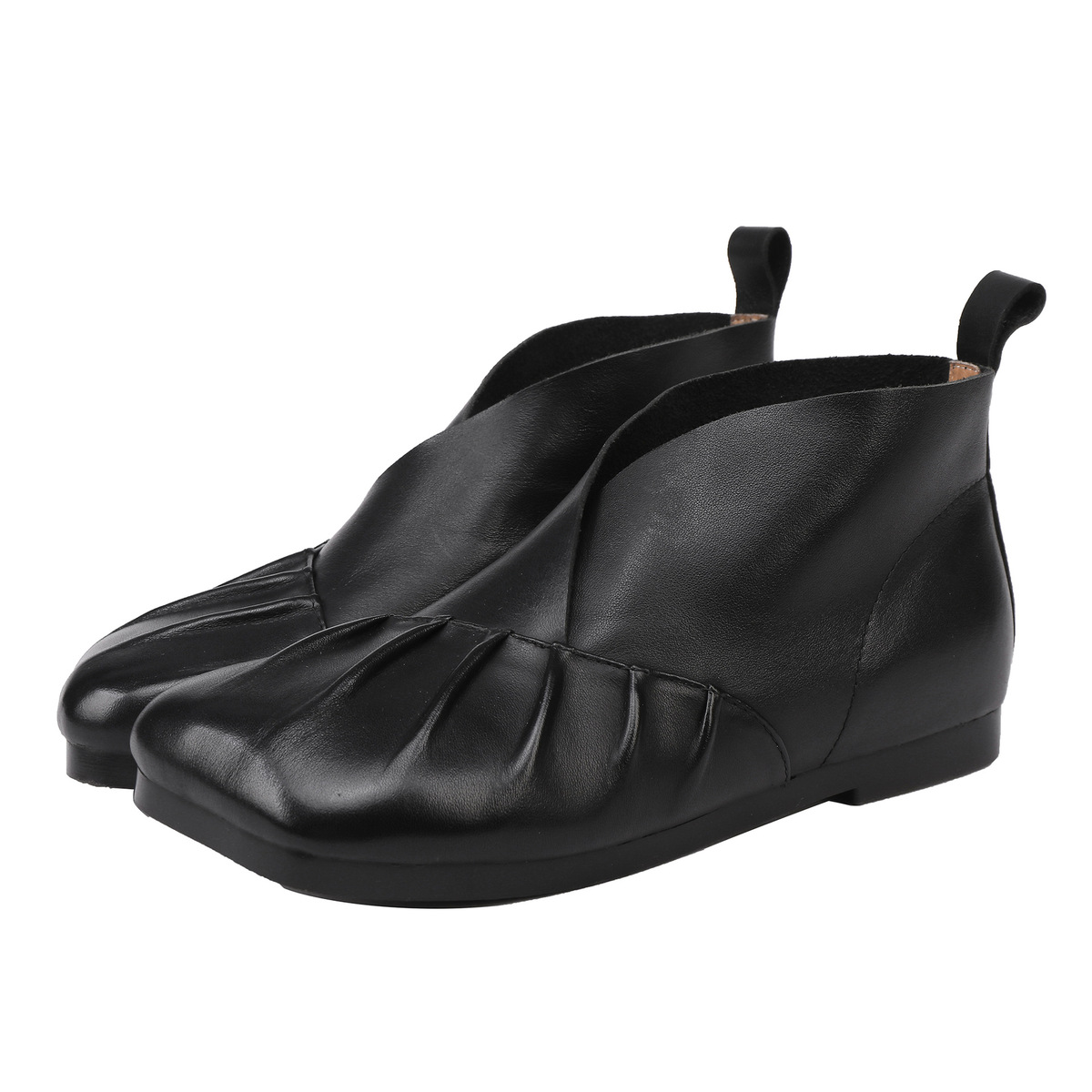 Boot nữ cổ thấp da bò thật phong cách tối giản dễ phối đồ — đen, nâu