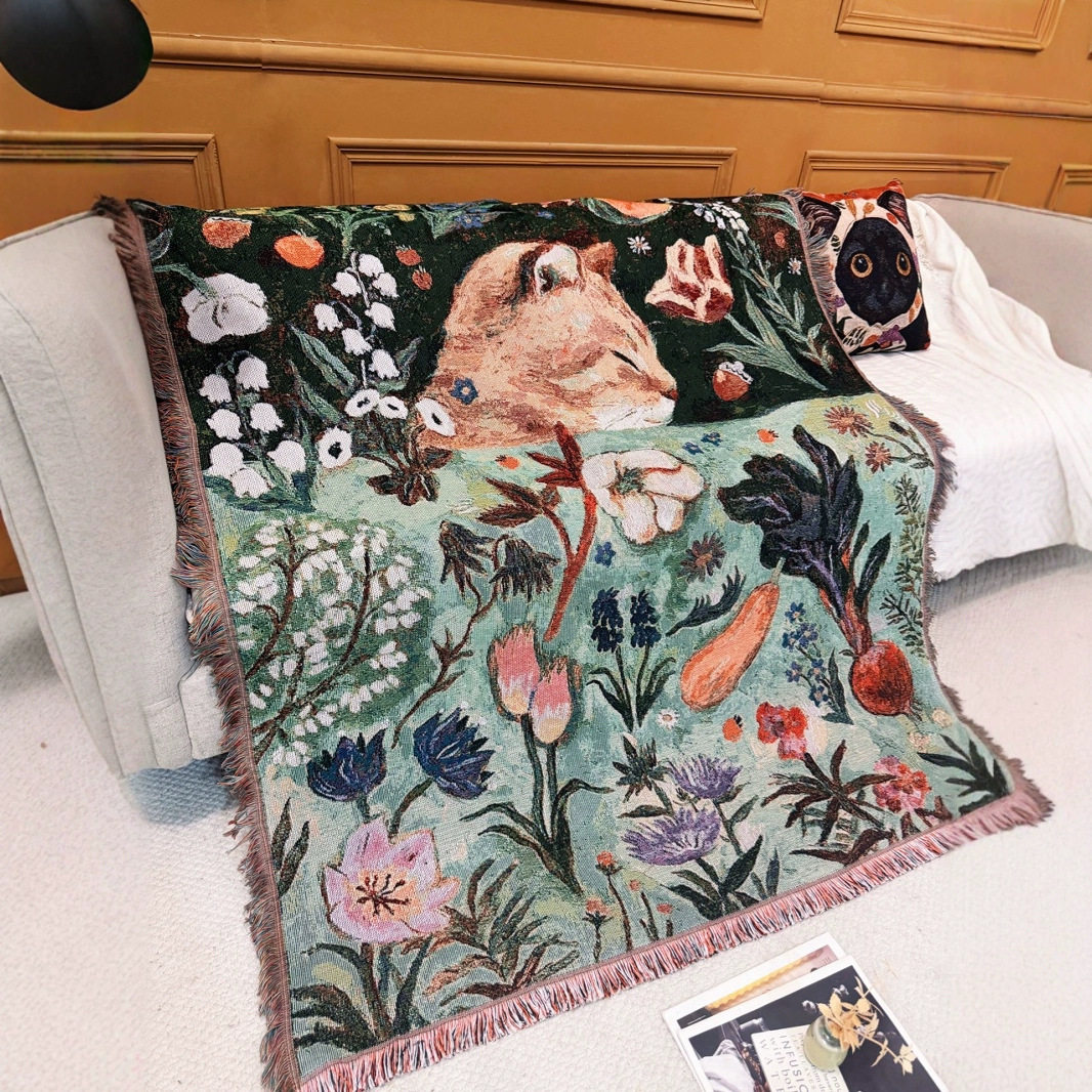 Foreign Trade Cross-Border Domestic Sales Nap Blanket Cat Sofa Blanket Outdoor Camping Blanket Room Wall Blanket Tapestry Woven Blanket