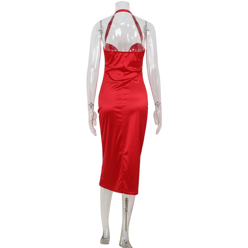 Red Satin Strapless Backless Dress Elegant Fit High Quality Fabric Perfect for Formal Events Wholesale Available