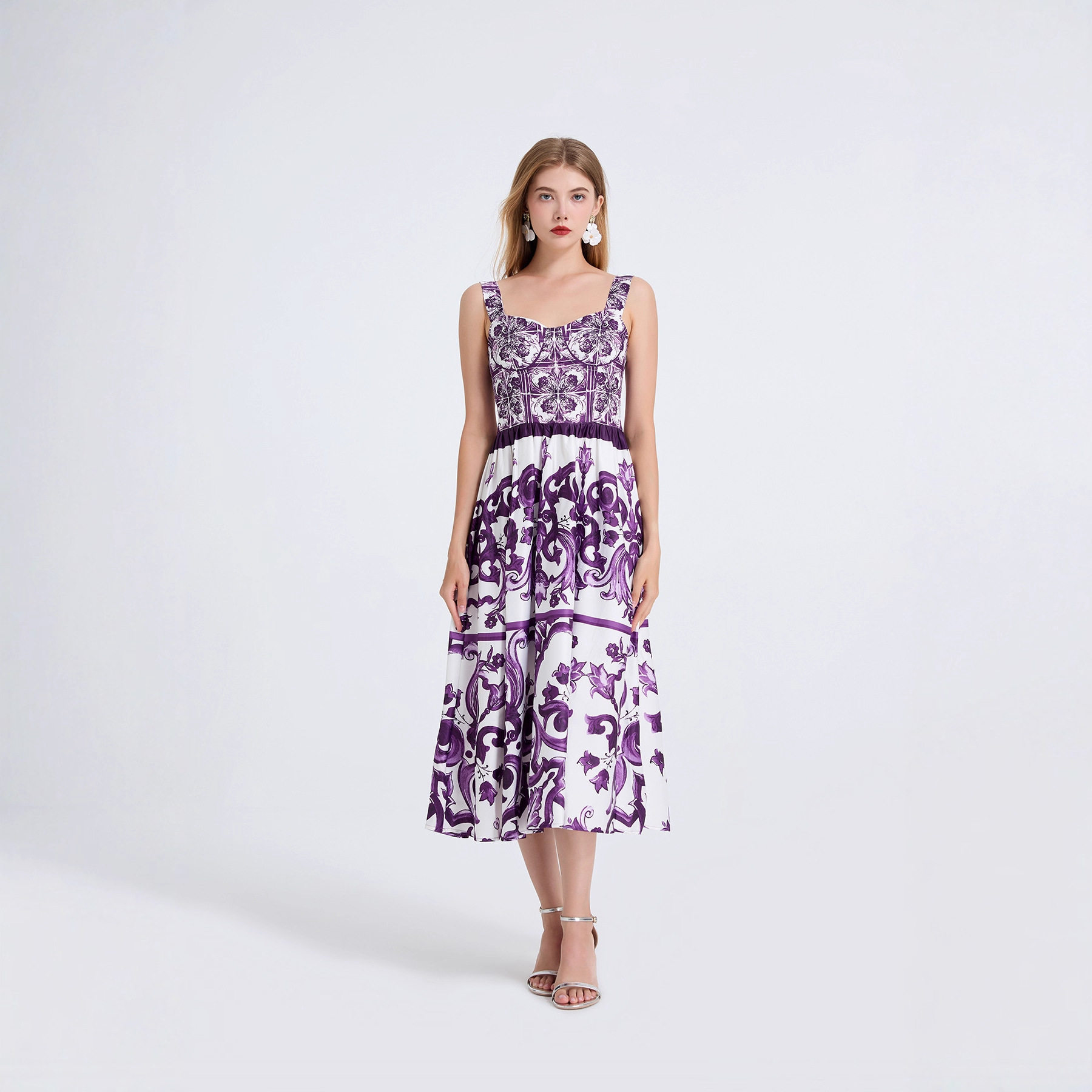 Fashionable Floral Print Maxi Dress for Women High End Slimming Waist Cinching Flared Skirt Perfect for Birthdays