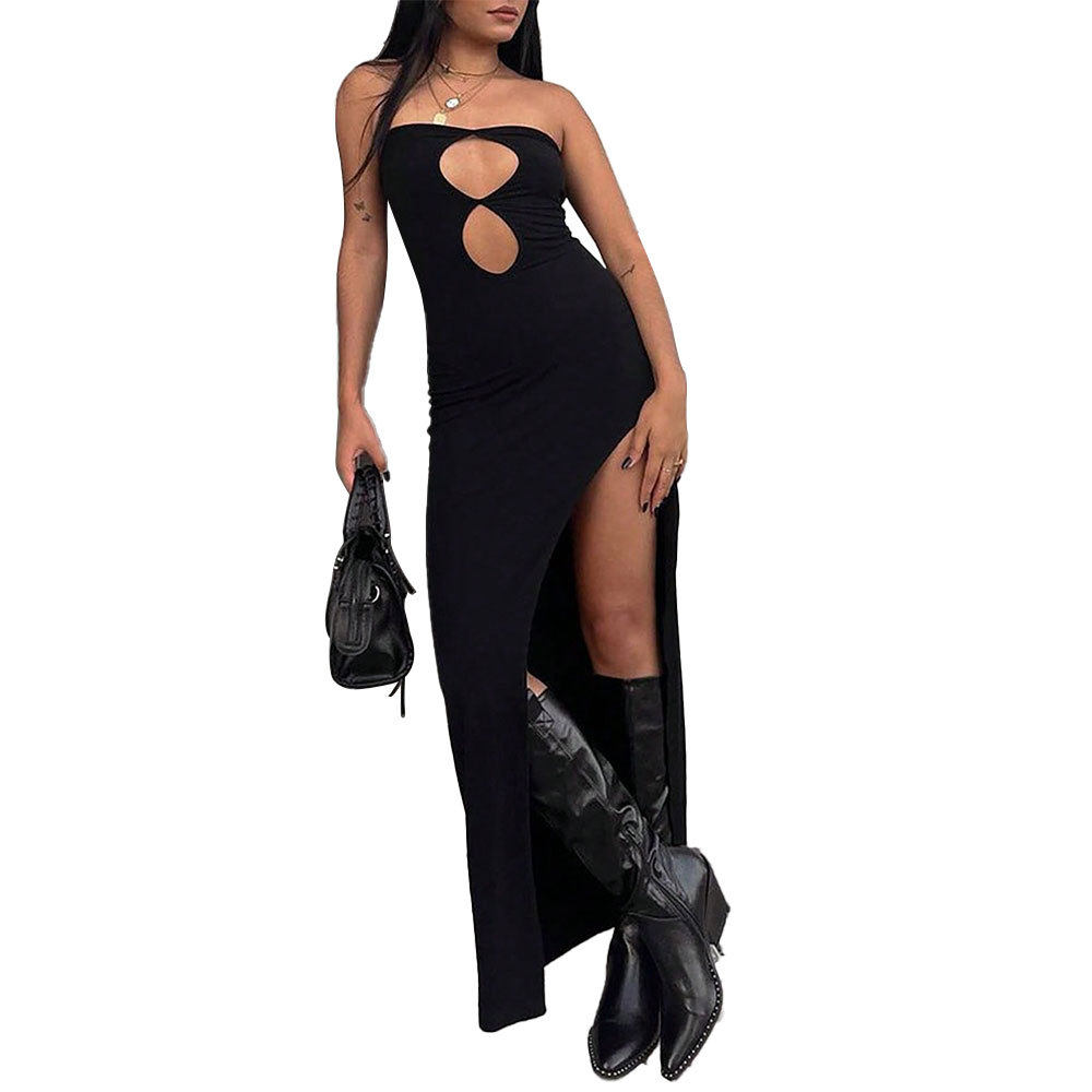Chic Strapless Maxi Dress High Waist Side Slit Off Shoulder Spring Summer Fashion Wholesale Available