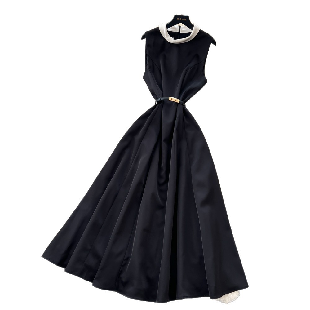 Sleeveless A Line Dress High Waist Elegant Korean Style White Summer Fashion for Women Wholesale Available