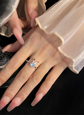 月光石兔子戒指甜美森系小动物