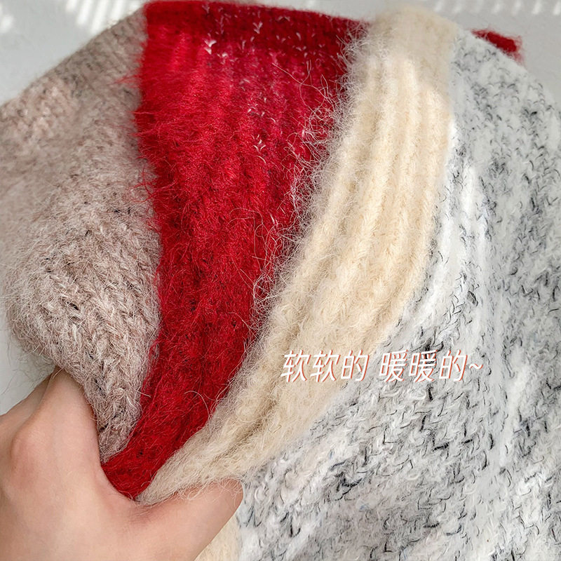 Scarf Women's Autumn and Winter 2025 New High-End Warm Knitted Scarf K-Style Versatile Contrasting Color Student Wholesale