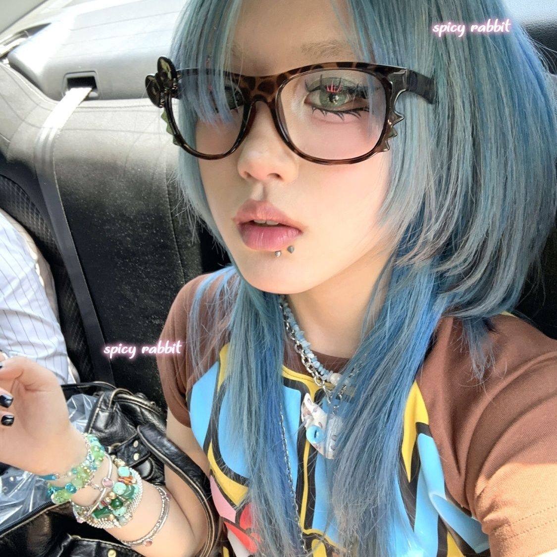 Kitty Leopard Print Glasses Frame Classic Cute Hawksbill Millennium Vintage Y2K Subculture Photography Plain Artifact