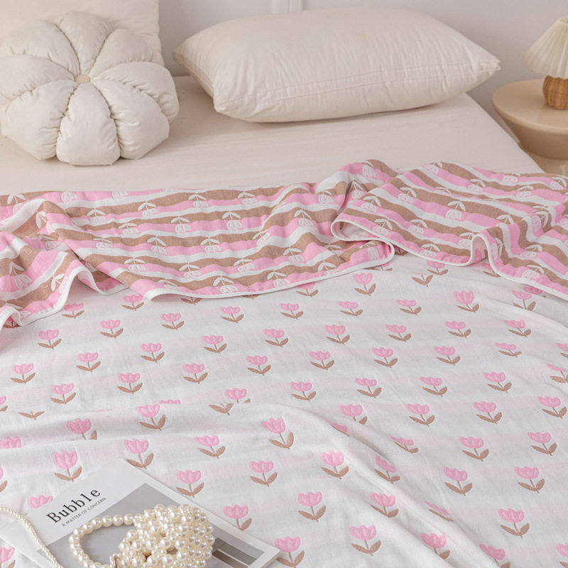 Class a Cotton Six-Layer Gauze Towel Quilt Summer Cooling Quilt Summer Kidsren's Air-Conditioned Nap Blanket Quilt Breathable and Skin-Friendly