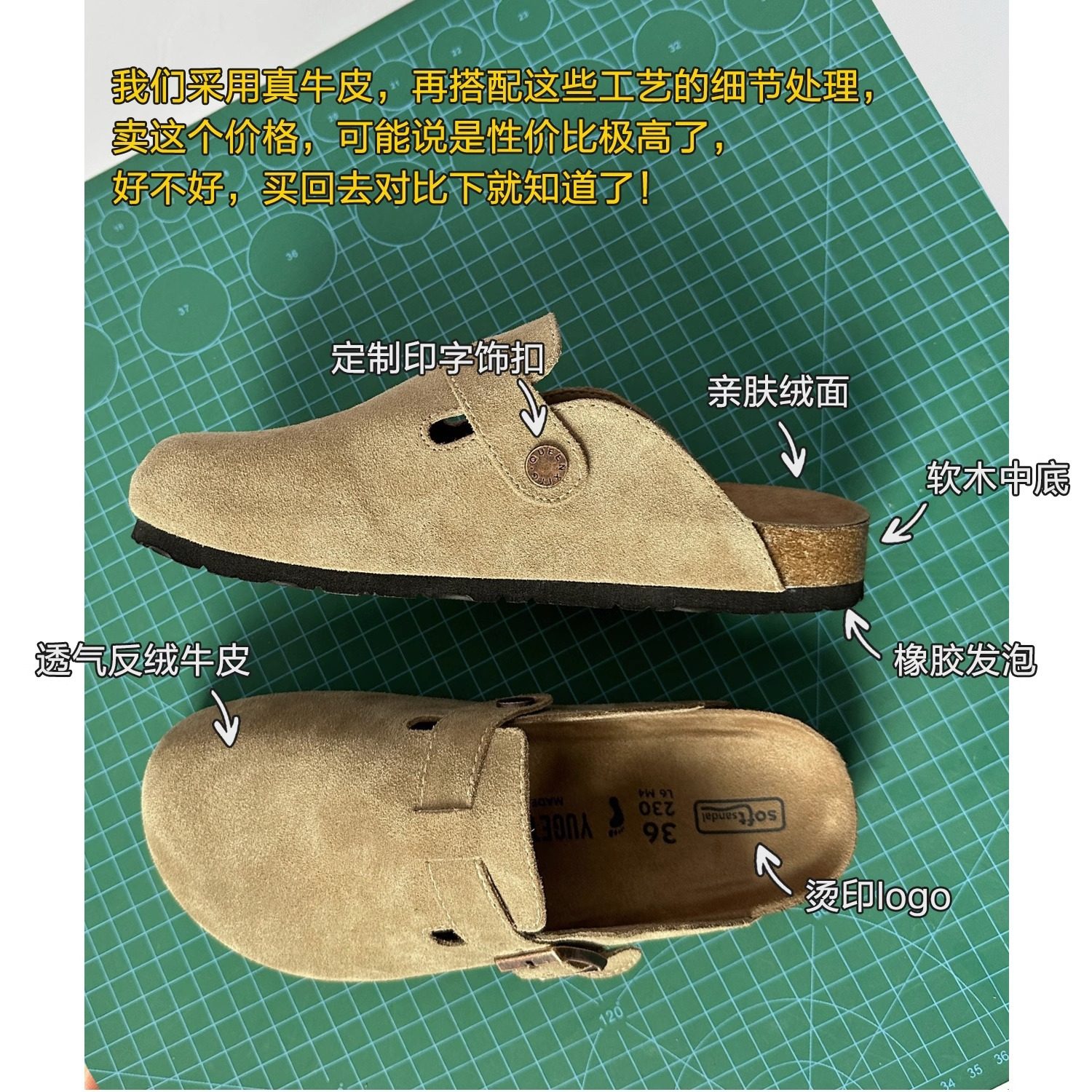 [Weiwei girl] all-leather Boken women's shoes thick bottom slippers flat fishing Boken shoes closed toe half slippers women