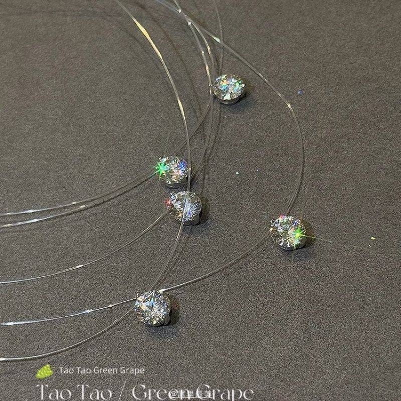 Mermaid Tears Super Flash Moissanite Diamond Pendant Necklace Women's 2025 New High-End Fishing Line Diamond Clavicle Necklace