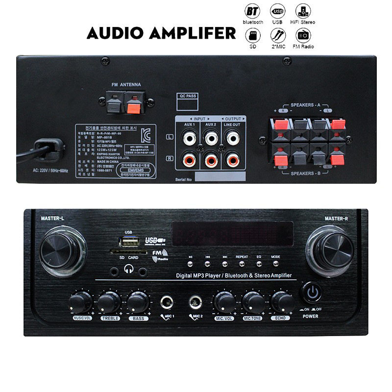 High-Power Home Bluetooth Amplifier Karaoke Audio Radio Power Amplifier Source Mp-801B