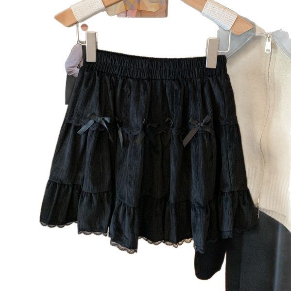 High Waisted Bowknot Skirt Lace Trim Flared Design Stylish and Versatile Autumn Winter Collection Wholesale