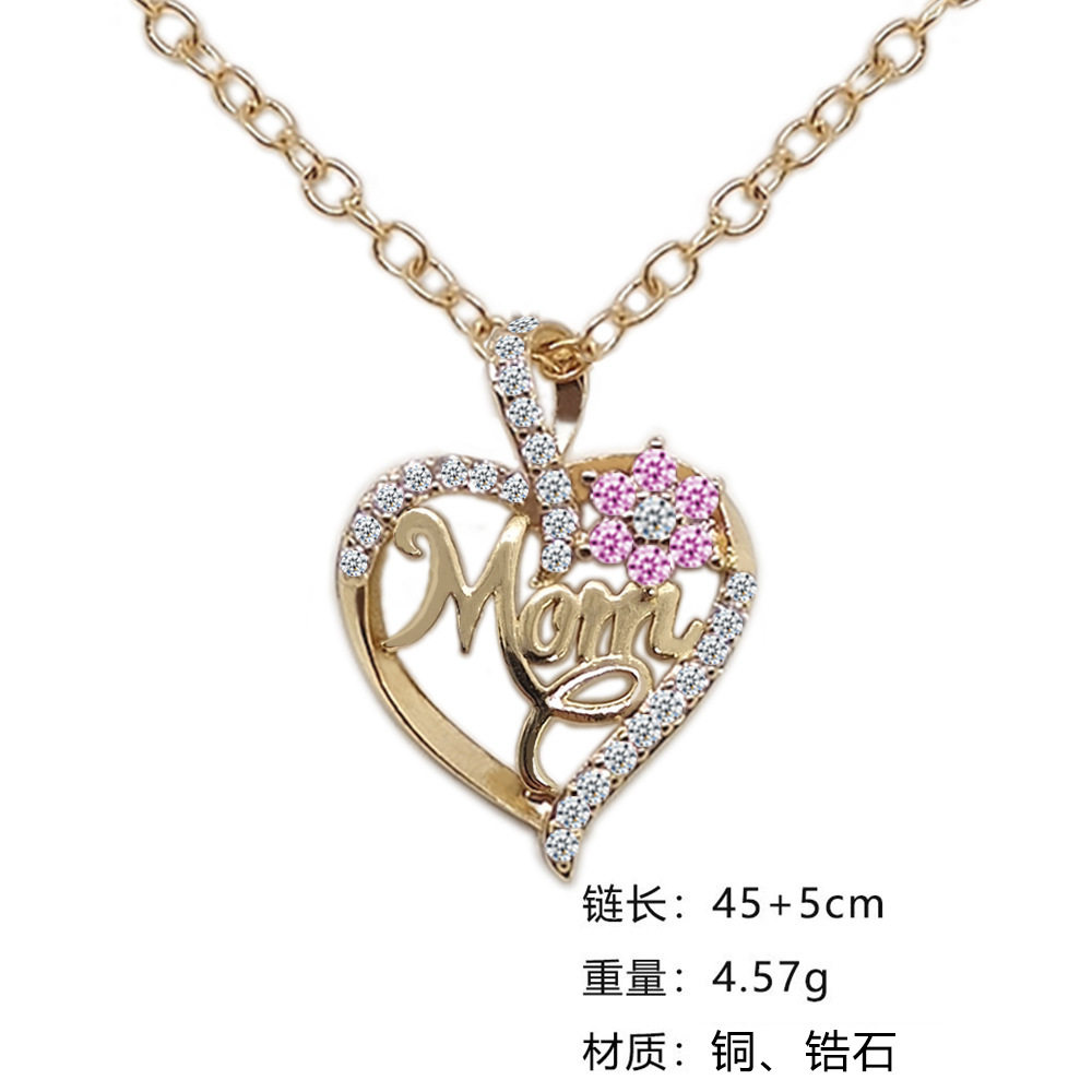 Cross-border New Product Amazon wish Love Flower MOM Diamond Zircon Necklace Simple Pendant Clavicle Chain