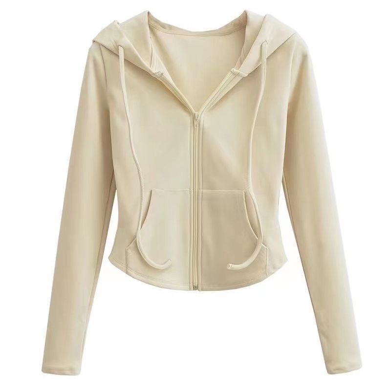 Hooded Cardigan Sweatshirt for Women Slim Fit Long Sleeve Short Length Soft Fabric Casual Wear for Spring and Autumn