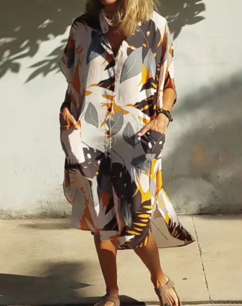 Summer Leaf Print Pocket Dress for Women Stylish Comfortable Casual Perfect for Outdoor Events OEM Available
