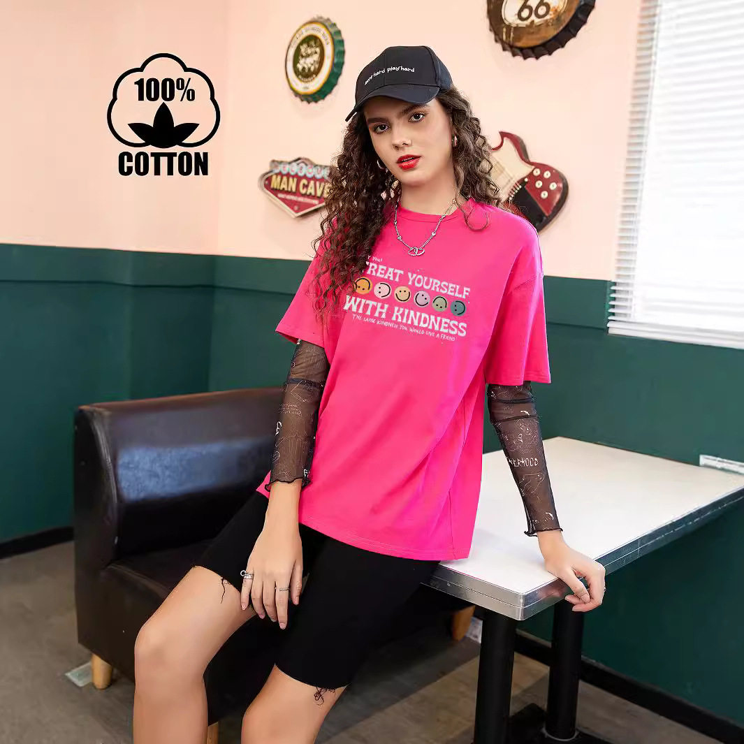 Cotton Printed Short Sleeve T Shirt Womens Casual Wear Comfortable Fit for Summer Ready to Ship