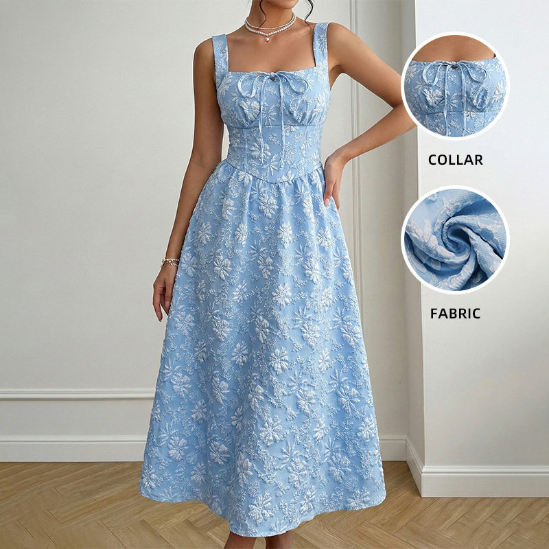 Floral A Line Dress Sweet and Fresh Design Sleeveless Waist Defined Summer Style Wholesale Available