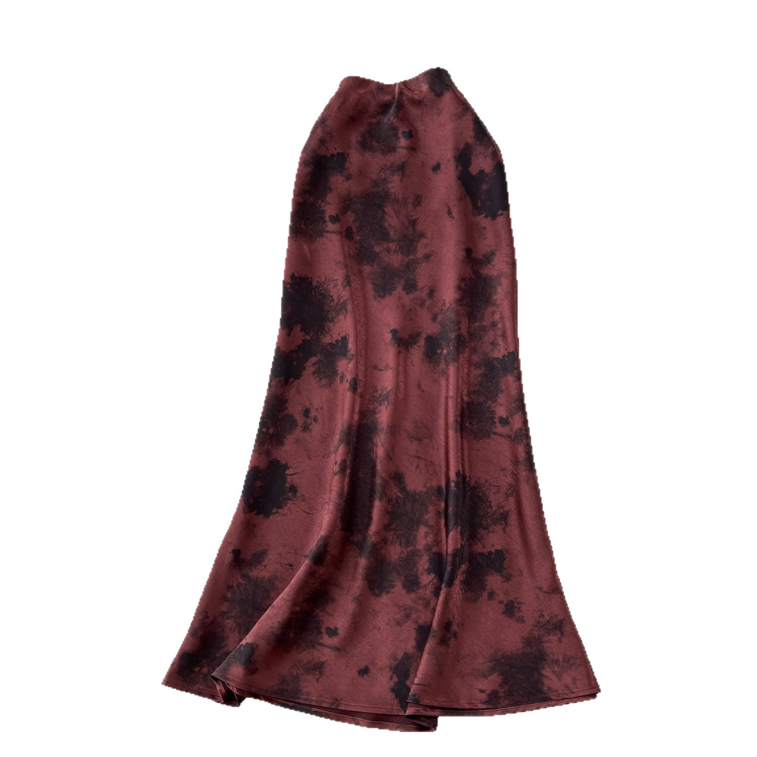 High Waist Satin Midi Skirt for Women Vintage Ink Print Flared Design Summer Casual Wear