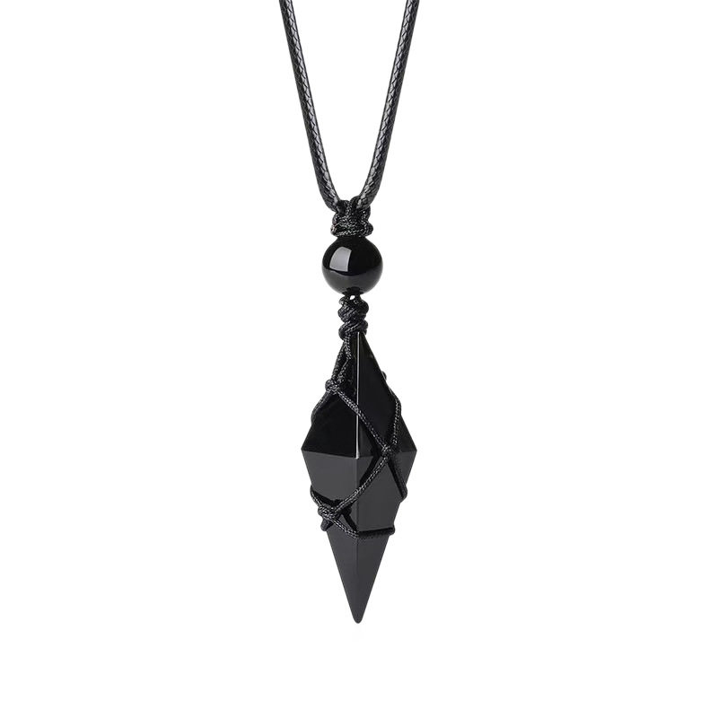 Cross-Border Pendulum Natural Obsidian Pendant for Men and Women Starry Sky Blue Sand Octahedral Rhombus Necklace Personalized Couple Gift