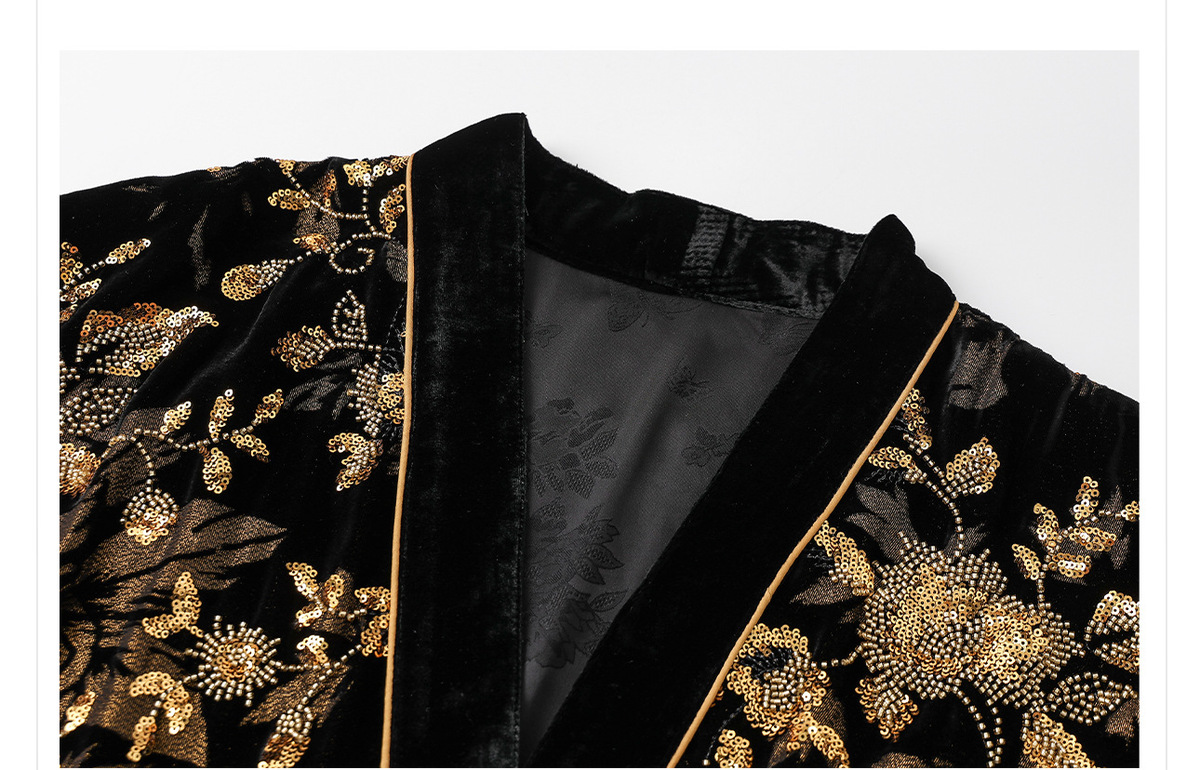 Áo cardigan nữ cổ chữ V dài tay thêu hoa đính cườm chất lụa tơ tằm cao cấp — Obsidian Black (Giao hàng trong 7 ngày)