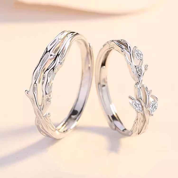 连理枝情侣对戒指男女款轻奢小众设计感时尚ins风指环批发饰品潮