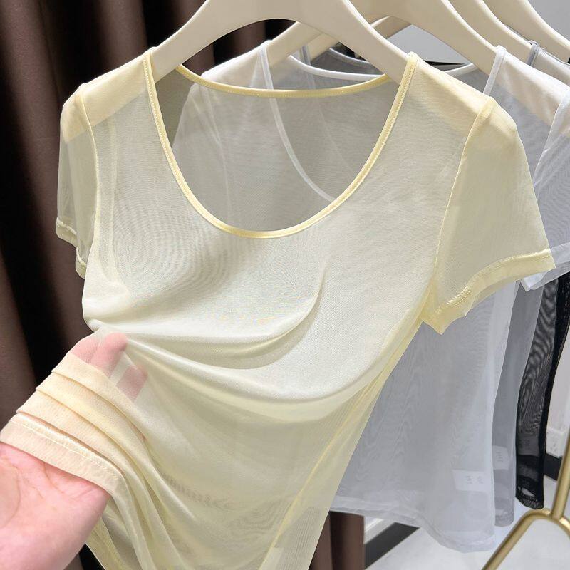Sheer Mesh Short Sleeve T Shirt for Women Lightweight Ice Silk Versatile Style Summer Fashion Wholesale Available