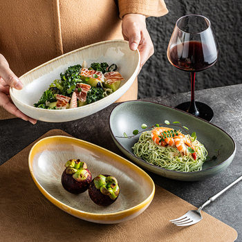 Large Capacity Microwave Oven Ceramic Bowl with Underglaze Color, Creative Household Salad Bowl, Soup Bowl, Fruit Bowl, Tableware