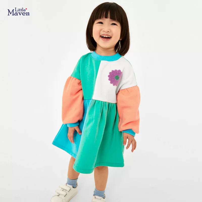 Custom-made, New Autumn Kids' Dress, Patchwork Color-block Girls' Dress