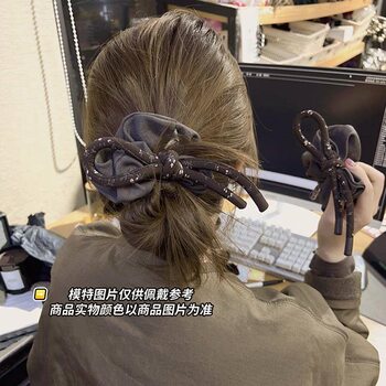 Dongdaemun High-grade Retro brown Floral Bow Large Intestine Hair Ring Western Style Hair Display Volume Head Rope Ball Hair Rope