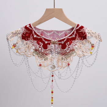 Beautiful Retro Chinese Style Red Pearl Chain Pendant Horse-Faced Skirt Hanfu Cloud Shoulder Women's Single Purchase Fake Collar Shawl New Chinese Style