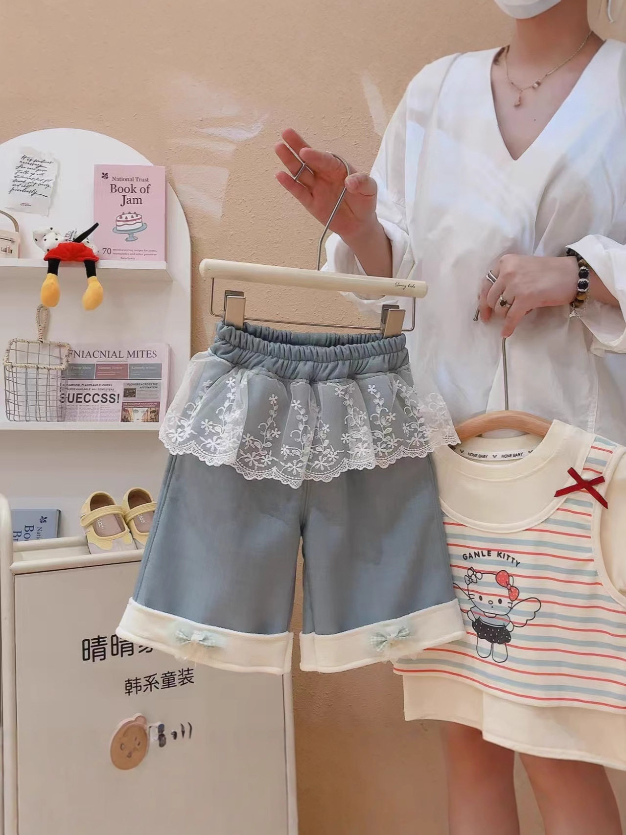 Children's Autumn & Winter Korean Style Wide-Leg Pants, Lace Casual Fake Skirt Hem Fleece-Lined Thickened Sweet Outerwear Trousers with Bow