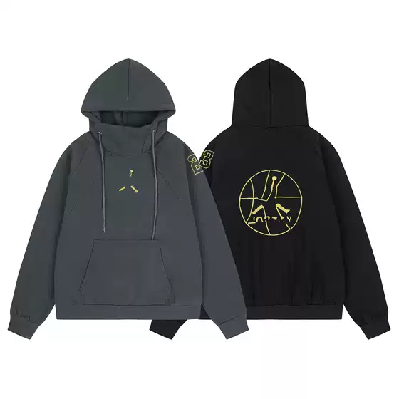 American fashion brand turtleneck sweater hooded fleece-lined turtleneck coat 23 embroidered autumn and winter European and American sweater men and women teenagers