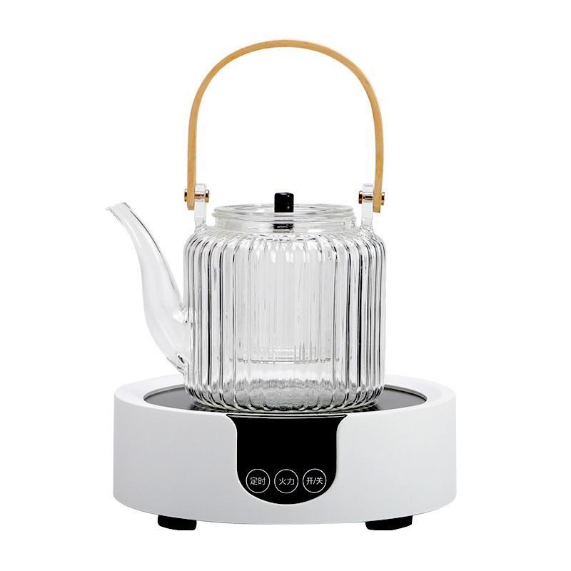 Chrysanthemum-Patterned Glass Spray-Type Teapot, Electric Ceramic Stove Tea-Making Utensil, Water-Boiling Teapot with Handle, Stove-Side Teapot