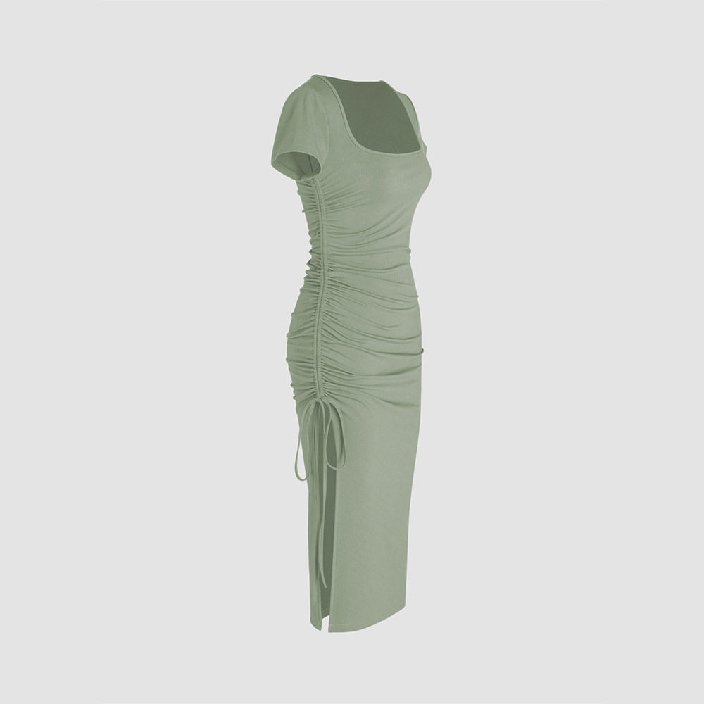 Knit Bodycon Dress Elegant V Neck Side Slit Slim Fit Ribbed Fabric Perfect for Parties and Events Wholesale