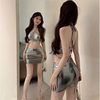 Sexy Hot Girl Suit for Women in Summer, Slimming Look, Cut Out Backless Halterneck Camisole, Hip-Covering Short Skirt, Two-Piece Set